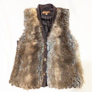 Ellen Tracy Womens Faux Fur Toggle Vest Brown Tan Soft Plush Teddy Size Medium